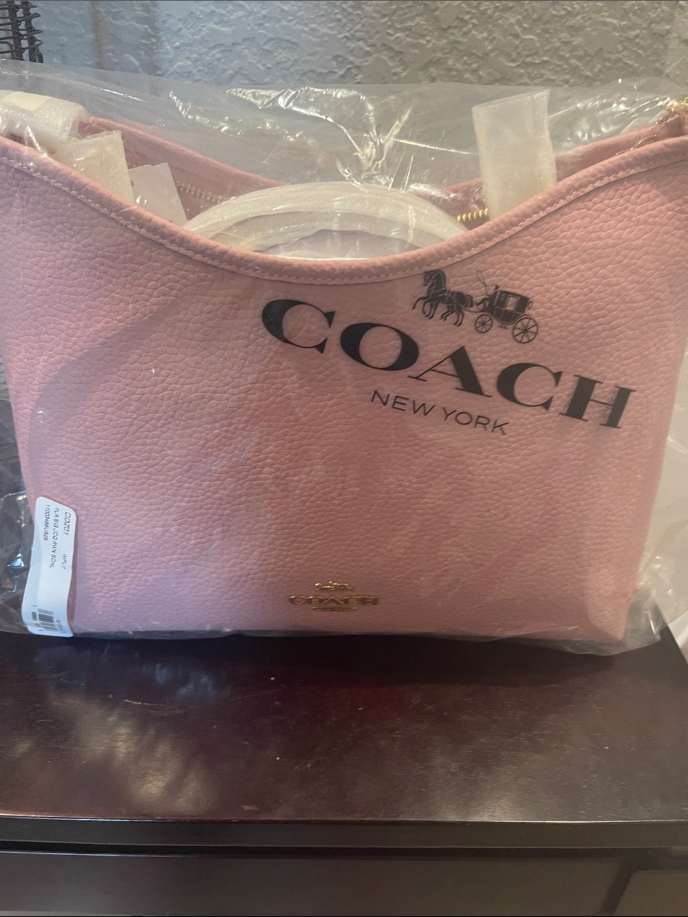 Coach Laurel Pink Pebbled Leather Tote with Gold Logo